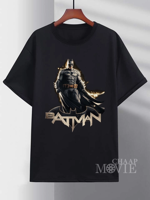 تیشرت نخ پنبه مشکی درجه یک با چاپ DTF طرح بتمن Batman