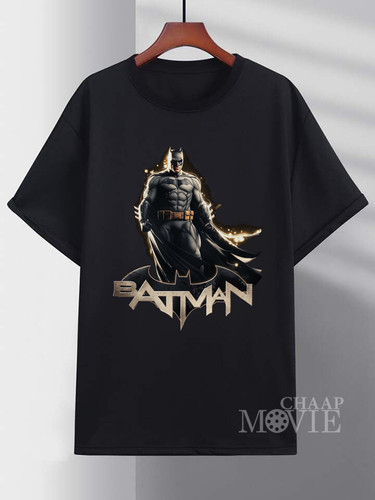 تیشرت نخ پنبه مشکی درجه یک با چاپ DTF طرح بتمن Batman